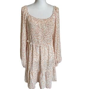 Liam & Co. Dress Size Large White Rust Ditsy Floral Tiered Smocked Cottagecore